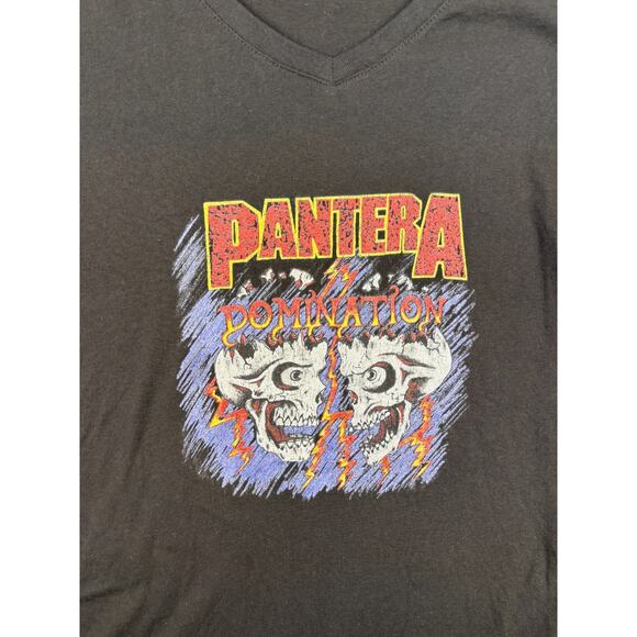 Pantera Domination Skulls V-Neck Tee | Women’s Large | Black Graphic Shirt NWOT - Picture 2 of 5